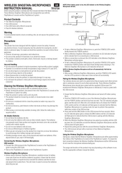 Sony Wireless SingStar Microphones 7015738 User Manual