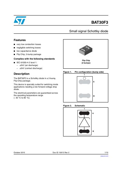 STMicroelectronics BAT30F3 Schottky Diode Datasheet