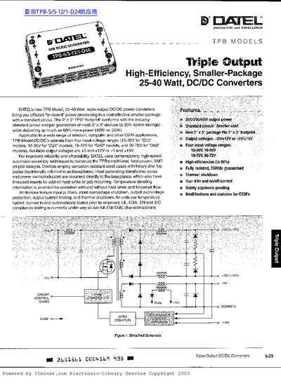 DATEL TPB Series Triple Output DC/DC Converters Datasheet - cover page