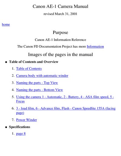Canon AE-1 Camera User Manual - cover page