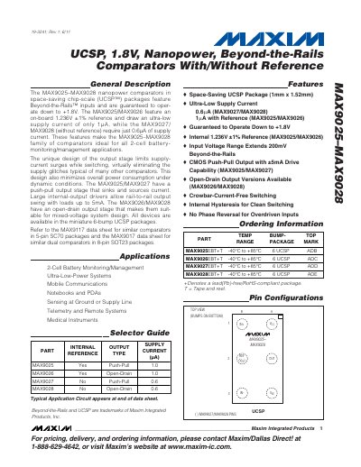 Maxim MAX9025–MAX9028 Nanopower Comparator Datasheet - cover page