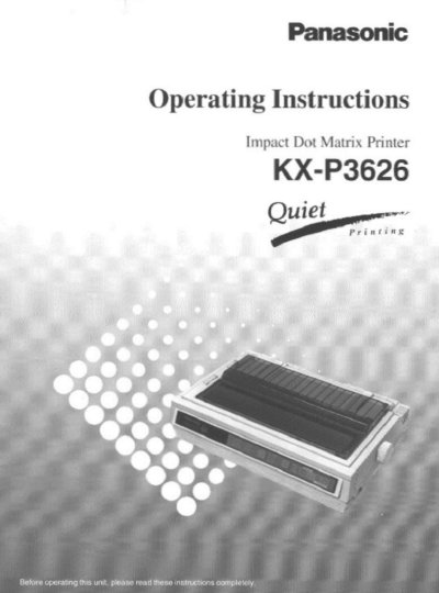 Panasonic KX-P3626 Impact Dot Matrix Printer Operating Instructions - cover page