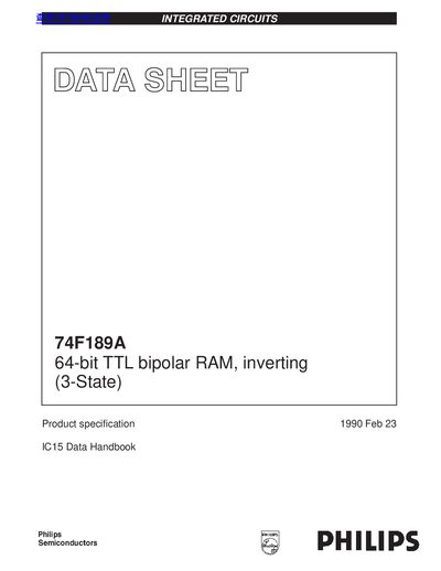 Philips 74F189A Integrated Circuit Datasheet - cover page