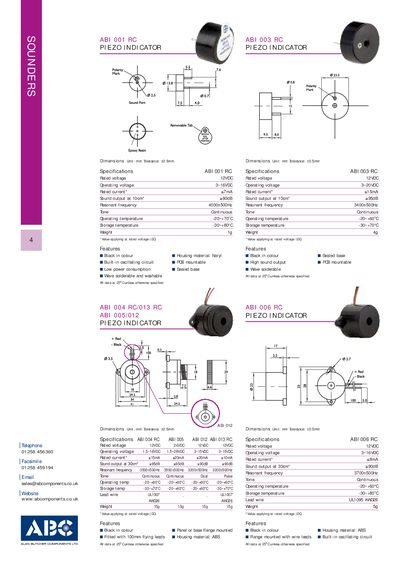 Alan Butcher Components Piezo Indicator Product Leaflet - cover page