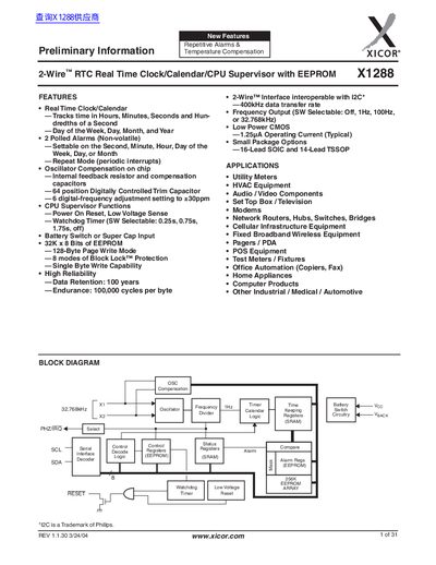 Xicor X1288 Datasheet - cover page