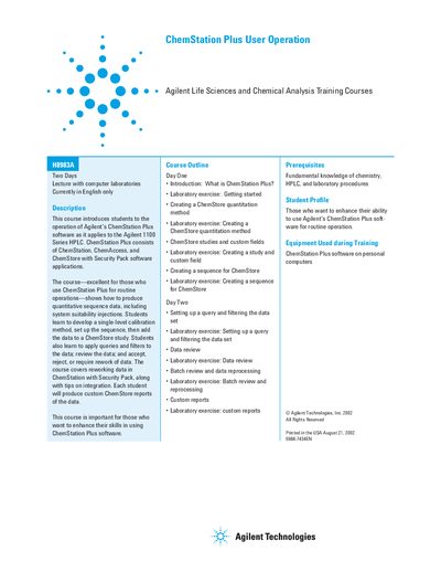 Agilent H8983A ChemStation Plus Training Course Outline - cover page