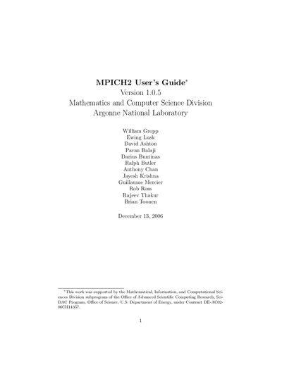 MPICH2 User Manual - cover page