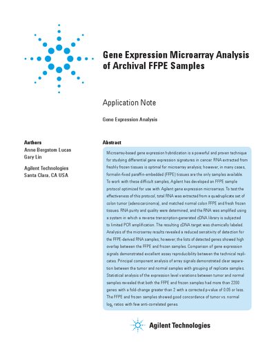 Agilent Gene Expression Microarray Analysis of Archival FFPE Samples Application Note - cover page