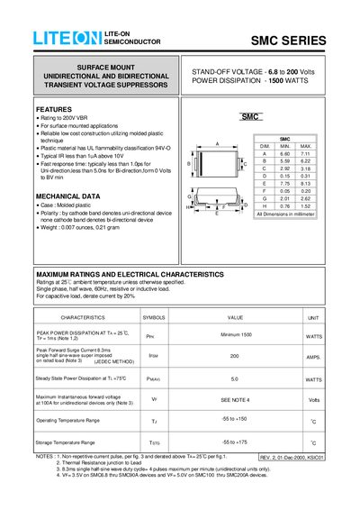 Lite-On SMC Series Surface Mount TVS Datasheet - cover page