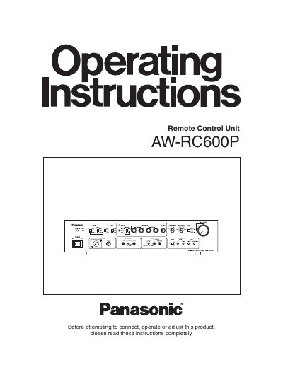 Panasonic AW-RC600P Remote Control Unit Operating Instructions - cover page