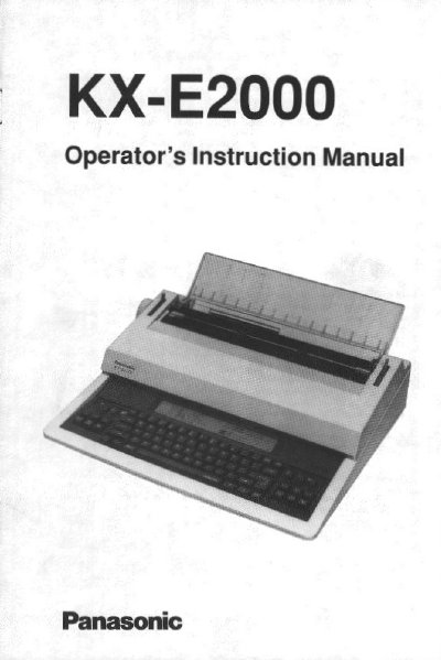 Panasonic KX-E2000 Electronic Typewriter Operator's Instruction Manual - cover page