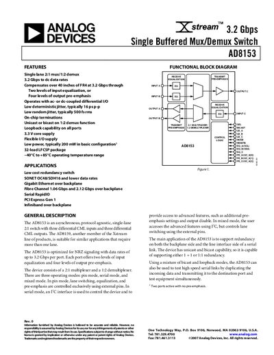 Analog Devices AD8153 Datasheet - cover page