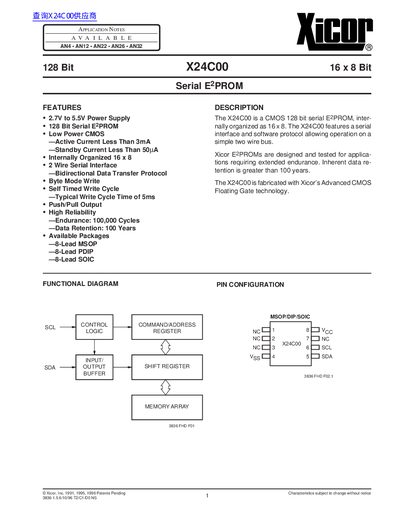 Xicor X24C00 Serial E2PROM Datasheet - cover page