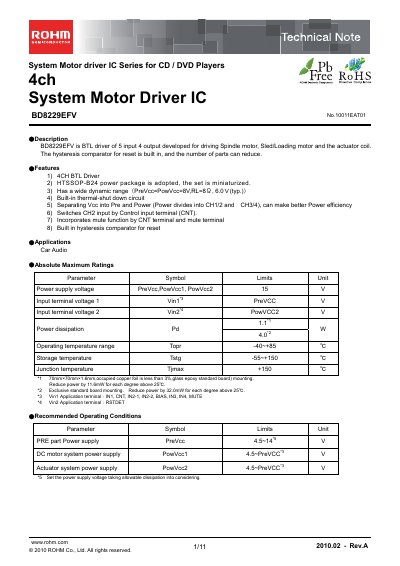 ROHM BD8229EFV Technical Note - cover page
