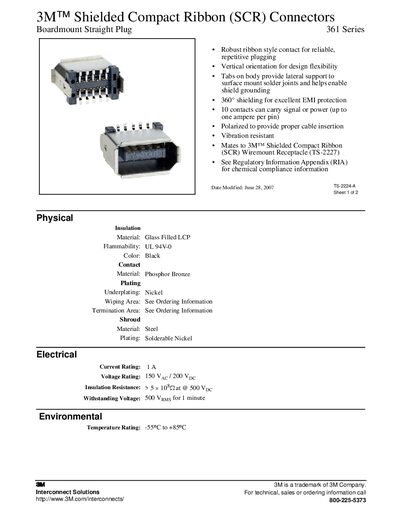 3M 361 Series Shielded Compact Ribbon Connector Product Sheet - cover page