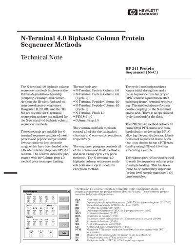 Hewlett-Packard HP 241 Protein Sequencer N+C Service Manual - cover page