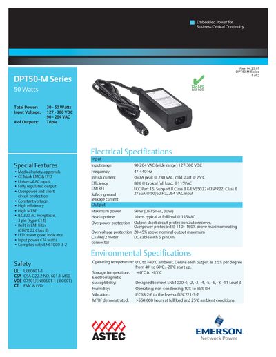 Emerson DPT50-M Series Power Supply Datasheet - cover page