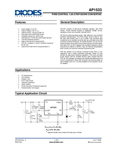 Diodes AP1533 Step-Down Converter Datasheet - cover page