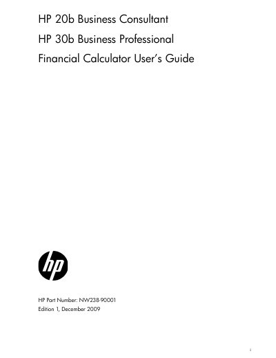 HP 20b Business Consultant and HP 30b Business Professional User Manual