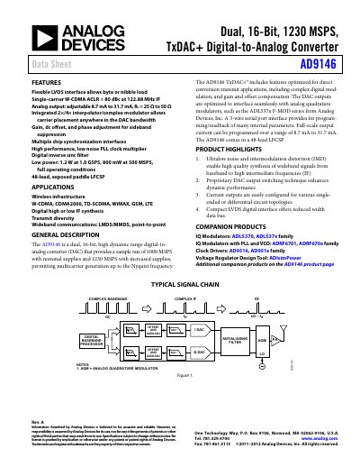 Analog Devices AD9146 Digital-to-Analog Converter Datasheet - cover page