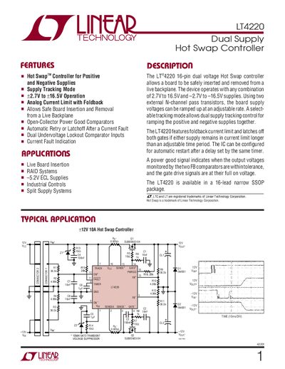 Linear Technology LT4220 Hot Swap Controller Datasheet - cover page