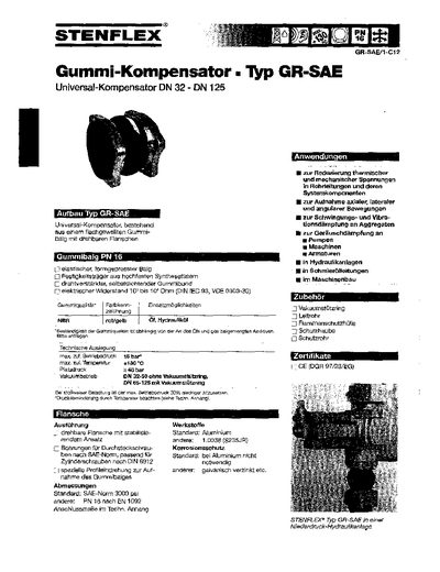 Steinflex GR-SAE Universal Compensator Technical Data Sheet - cover page