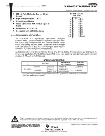 Texas Instruments ULN2803A Datasheet - cover page