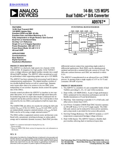 Analog Devices AD9767* Datasheet