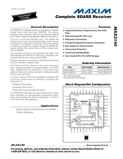 Maxim MAX2140 Receiver Datasheet - cover page