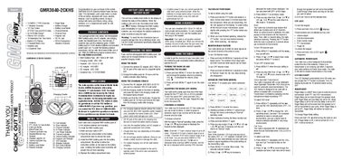 Uniden GMR3040-2CKHS GMRS Radio Reference Guide - cover page