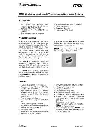 Texas Instruments CC1021 User Manual - cover page