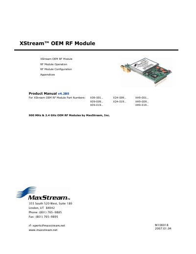 MaxStream XStream OEM RF Module Product Manual - cover page