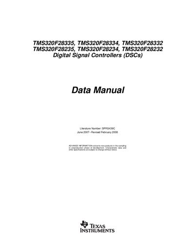 TEXAS INSTRUMENTS TMS320F28335 TMS320F28334 TMS320F28332 TMS320F28235 TMS320F28234 TMS320F28232 Data Manual - cover page