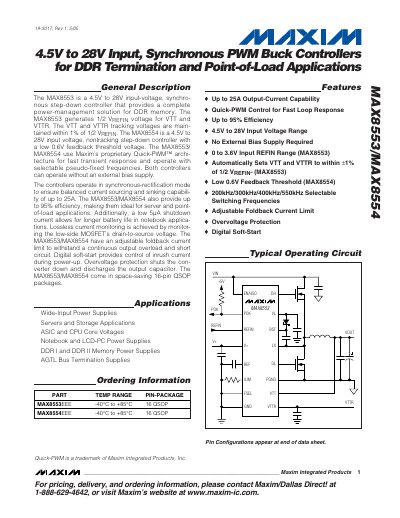 Maxim MAX8553/MAX8554 Synchronous PWM Buck Controller Datasheet - cover page