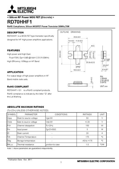 MITSUBISHI RD70HHF1 Manual - cover page