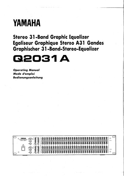 Yamaha Q2031A Stereo 31-Band Graphic Equalizer Operating Manual - cover page