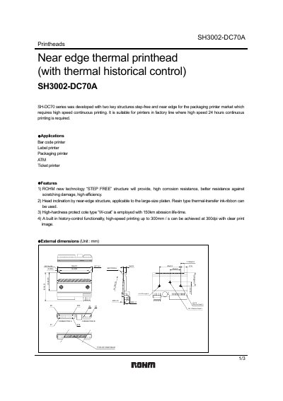 ROHM SH3002-DC70A Thermal Printhead Manual - cover page