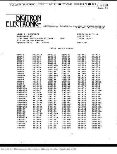 Digitron Electronic Types to be Added List - cover page