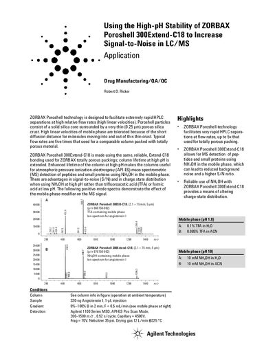 Agilent ZORBAX Poroshell 300Extend-C18 LC/MS Application Note - cover page