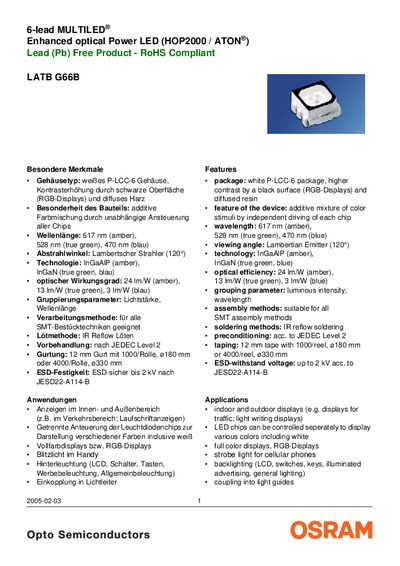 OSRAM LATB G66B LED Datasheet - cover page