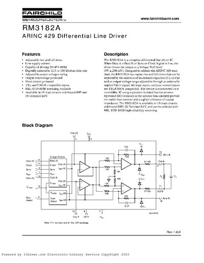 FAIRCHILD RM3182A Data Sheet - cover page