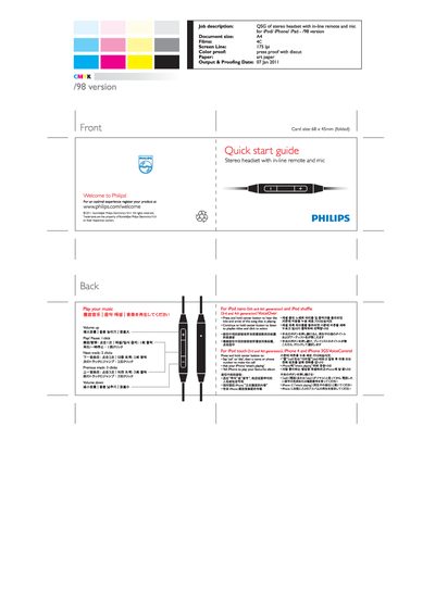 Philips Stereo Headset with In-line Remote Mic Quick Start Guide - cover page