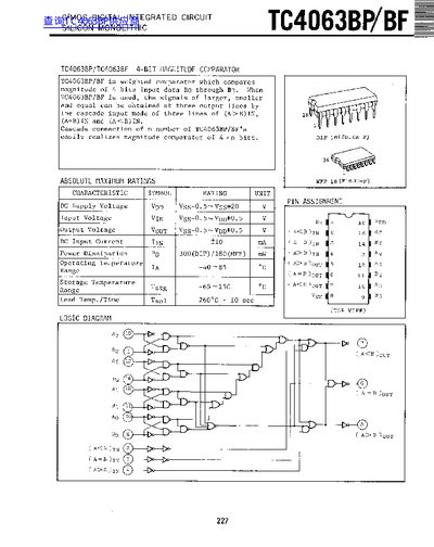 Toshiba TC4063BP/TC4063BF 4-Bit Magnitude Comparator Datasheet - cover page