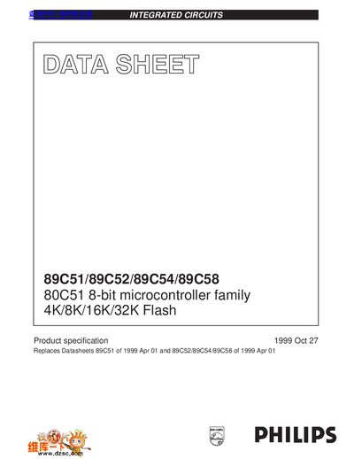 Philips 89C51/89C52/89C54/89C58 80C51 8-bit Microcontroller Family Datasheet