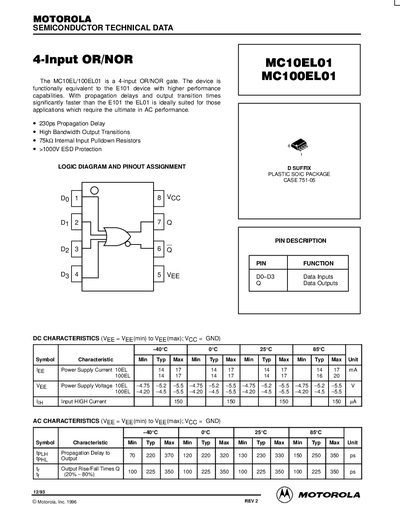 Motorola MC10EL01 / MC100EL01 Datasheet - cover page