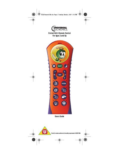 Universal Electronics Cricket Remote Control Users Guide - cover page