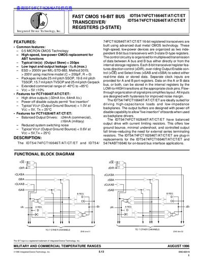 IDT IDT54/74FCT16646T/AT/CT/ET, IDT54/74FCT162646T/AT/CT/ET Datasheet - cover page
