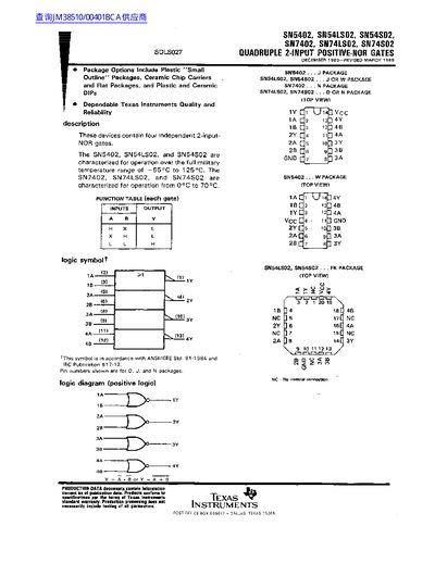 TEXAS INSTRUMENTS SN5402 SN54LS02 SN54S02 SN7402 SN74LS02 SN74S02 Manual - cover page