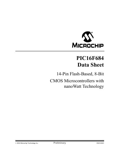 Microchip PIC16F684 14‑Pin Flash‑Based 8‑Bit CMOS Microcontroller Data Sheet