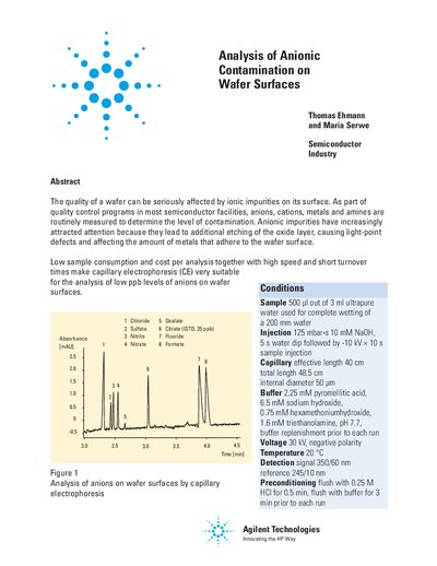 Agilent Capillary Electrophoresis Anion Analysis Application Note 5966-4601E - cover page